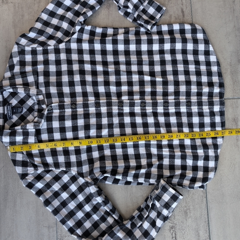 Land's End Women's Black White Plaid Button Up Flannel Shirt Size 14 Y2K - Picture 4 of 7